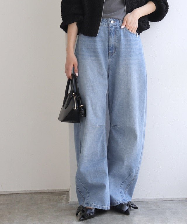 【ピエロ/Pierrot】のカーブデニム インテリア・キッズ・メンズ・レディースファッション・服の通販 founy(ファウニー) 　ファッション　Fashion　レディースファッション　Fashion for Women　パンツ　Pants & Trousers　デニム　Denim, Jeans Material　プチプライス・低価格　Affordable / Budget Price　ルーズ　Loose, Oversized　163cm / サックス / M|ID: prp329100004975673 ipo3291000000037298905