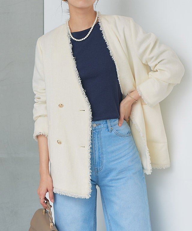 【ピエロ/Pierrot】のノーカラーフリンジツイードジャケット インテリア・キッズ・メンズ・レディースファッション・服の通販 founy(ファウニー) 　ファッション　Fashion　レディースファッション　Fashion for Women　アウター　Coat / Outerwear Collection　レディースジャケット・軽アウター　Jackets　ジャケット　Jacket, Outerwear　セレモニー　Ceremony　ツイード　Twill, Twill Weave　フリンジ　Fringe, Tassel　プチプライス・低価格　Affordable / Budget Price　エレガント 上品　Elegant　ノーカラーフリンジツイードジャケット|ID: prp329100004975682 ipo3291000000037298938