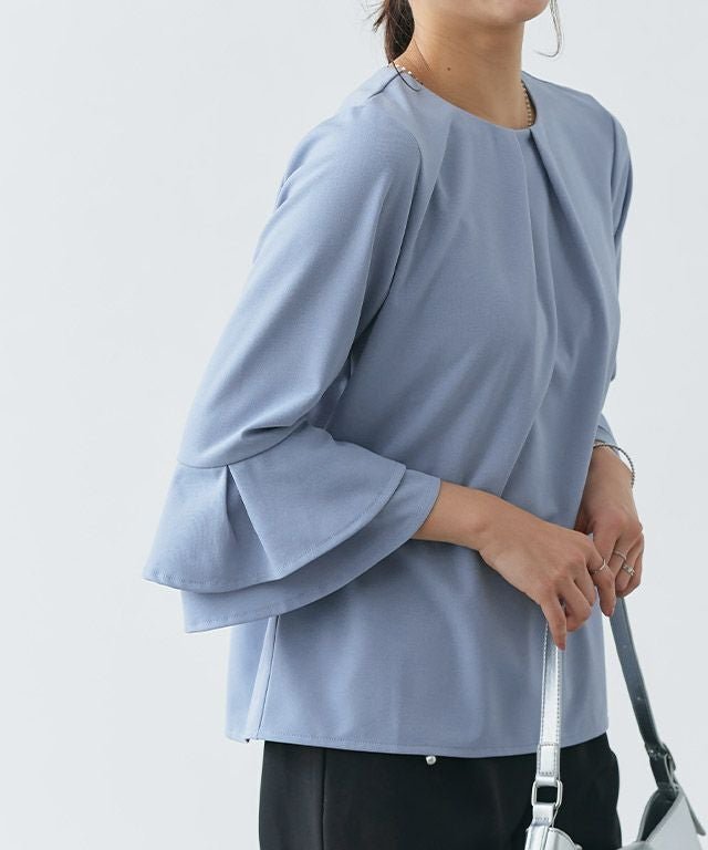【ピエロ/Pierrot】のティアードスリーブTブラウス インテリア・キッズ・メンズ・レディースファッション・服の通販 founy(ファウニー) 　ファッション　Fashion　レディースファッション　Fashion for Women　トップス・カットソー　Cut & Sew Tops　シャツ・ブラウス・オフィスカジュアル　Elegant Blouses & Button-Ups　送料無料　Free Shipping　カットソー　Cut and Sewn Top　ジョーゼット　Georgette, Semi-Sheer Fabric　プチプライス・低価格　Affordable / Budget Price　エレガント 上品　Elegant　167cm / ブルー / M|ID: prp329100004975705 ipo3291000000037299041