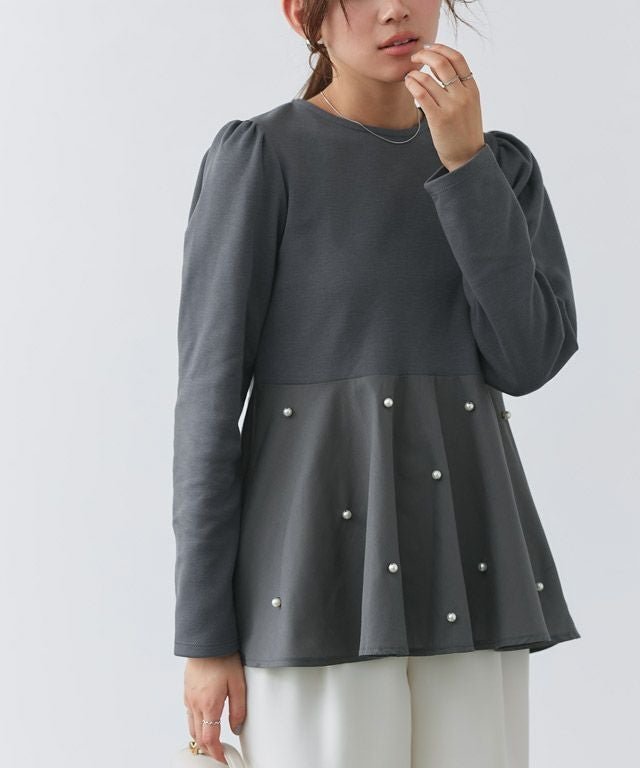 【ピエロ/Pierrot】のパールペプラムドッキングプルオーバー インテリア・キッズ・メンズ・レディースファッション・服の通販 founy(ファウニー) 　ファッション　Fashion　レディースファッション　Fashion for Women　トップス・カットソー　Cut & Sew Tops　カジュアルプルオーバー・ニットトップス　Pullovers & Knit Tops / Casual Pullovers　パール　Pearl, Pearl Accent　フェミニン　Feminine, Girly　フレア　Flare, Flared　プチプライス・低価格　Affordable / Budget Price　ペプラム　Peplum, Flared Hem　パールペプラムドッキングプルオーバー|ID: prp329100004975721 ipo3291000000037299099