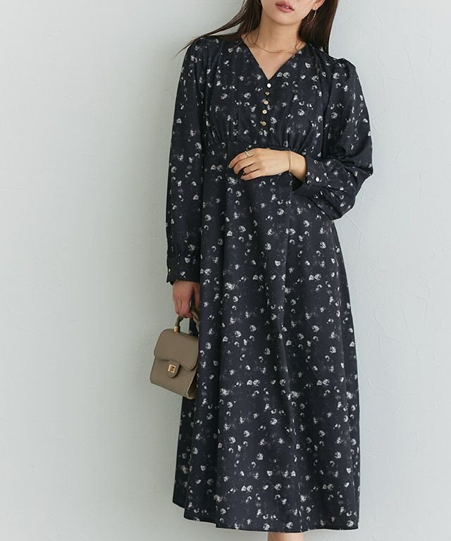 【ピエロ/Pierrot】の選べる柄ギャザーシェイプワンピース インテリア・キッズ・メンズ・レディースファッション・服の通販 founy(ファウニー) 　ファッション　Fashion　レディースファッション　Fashion for Women　ワンピース　Dresses　シェイプ　Shape, Slim Fit　フレア　Flare, Flared　プチプライス・低価格　Affordable / Budget Price　166cm / 花柄 / ネイビー / M|ID: prp329100004975724 ipo3291000000037299113