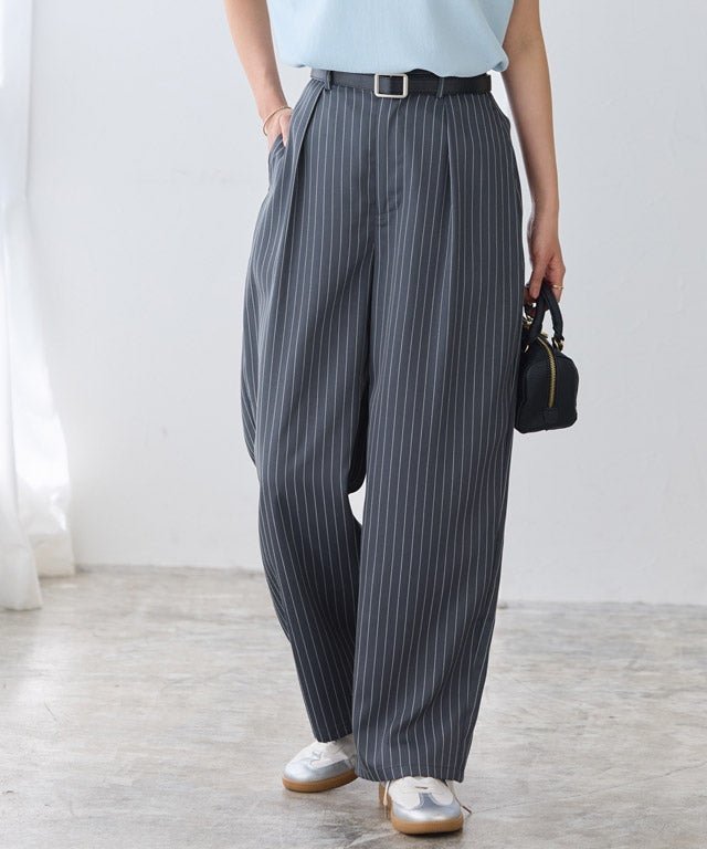 【ピエロ/Pierrot】のタックカーブパンツ インテリア・キッズ・メンズ・レディースファッション・服の通販 founy(ファウニー) 　ファッション　Fashion　レディースファッション　Fashion for Women　パンツ　Pants & Trousers　送料無料　Free Shipping　プチプライス・低価格　Affordable / Budget Price　162cm / ストライプ / M|ID: prp329100004975748 ipo3291000000037299218