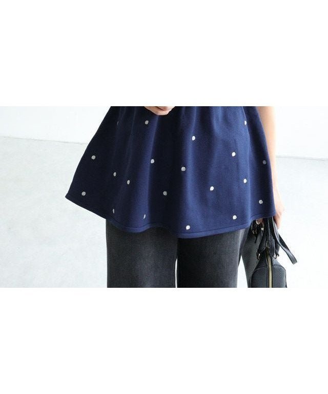 【ピエロ/Pierrot】の【B会場】ドットラメ刺繍ペプラムニット インテリア・キッズ・メンズ・レディースファッション・服の通販 founy(ファウニー) 　ファッション　Fashion　レディースファッション　Fashion for Women　トップス・カットソー　Cut & Sew Tops　ニット　Knit Tops & Sweaters　ドット　Polka Dot, Dot Pattern　プチプライス・低価格　Affordable / Budget Price　ペプラム　Peplum, Flared Hem　ランダム　Random, Irregular　150cm / ネイビー / M|ID: prp329100004975775 ipo3291000000037299325