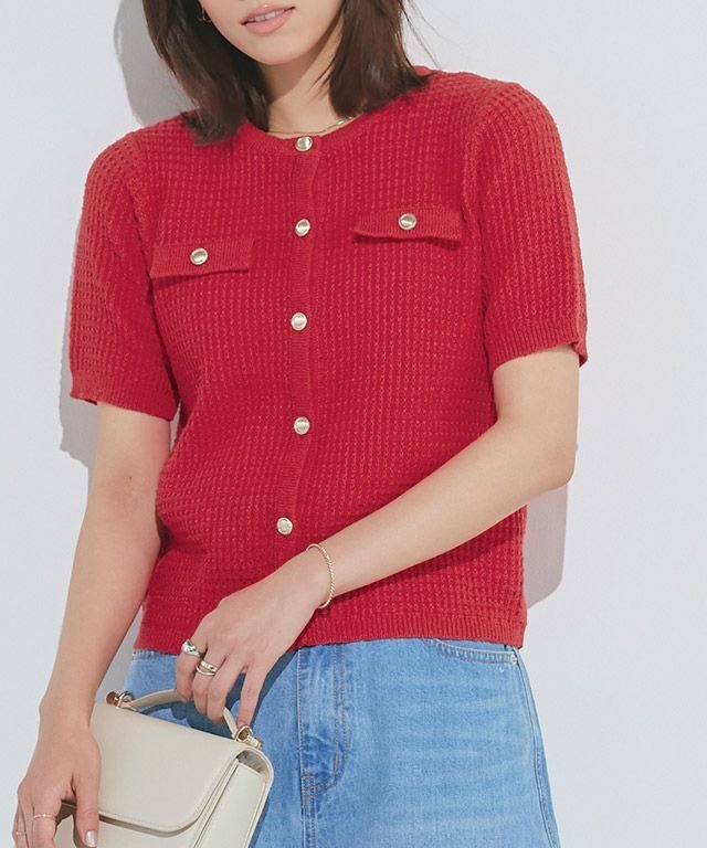 【ピエロ/Pierrot】のサマーツイードニットカーディガン インテリア・キッズ・メンズ・レディースファッション・服の通販 founy(ファウニー) 　ファッション　Fashion　レディースファッション　Fashion for Women　トップス・カットソー　Cut & Sew Tops　ニット　Knit Tops & Sweaters　カーディガン・羽織り　Layered Style Cardigans　カーディガン　Cardigan, Knitwear　ジャケット　Jacket, Outerwear　ツイード　Twill, Twill Weave　トレンド　Trend, Trending Now　プチプライス・低価格　Affordable / Budget Price　167cm / レッド / M|ID: prp329100004975780 ipo3291000000037299348