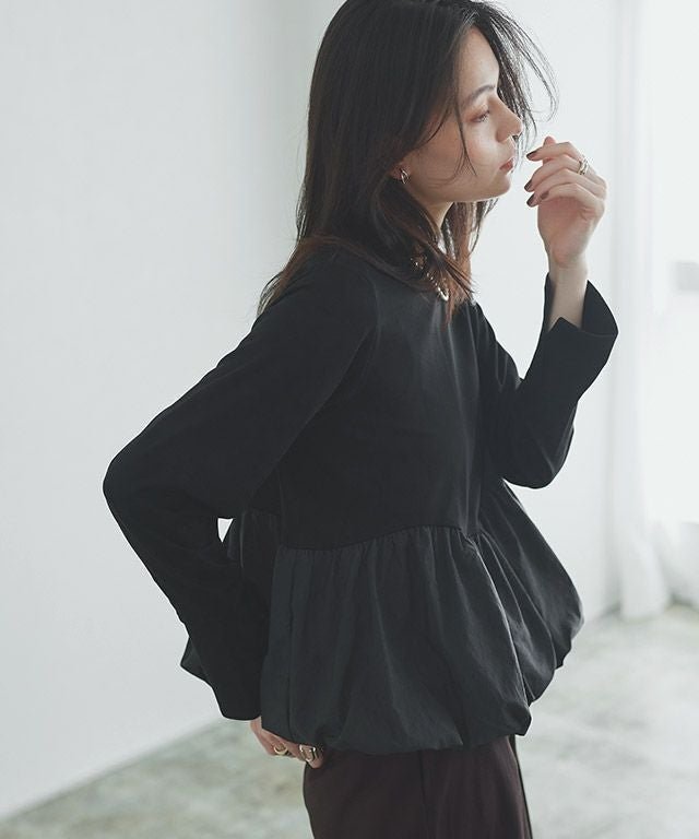【ピエロ/Pierrot】のRASW バルーン切り替えカットソー インテリア・キッズ・メンズ・レディースファッション・服の通販 founy(ファウニー) 　ファッション　Fashion　レディースファッション　Fashion for Women　トップス・カットソー　Cut & Sew Tops　カットソー・ベーシックTシャツ　Cut-and-Sewn Tops / Stretch Tees & Basics　カットソー　Cut and Sewn Top　カフス　Cuff Design　クロップド　Cropped, Short Length　スリット　Slit, Slit Detail　タフタ　Taffeta, Structured Fabric　ドッキング　Docking, Mixed Material　バルーン　Balloon, Balloon Silhouette　フェミニン　Feminine, Girly　プチプライス・低価格　Affordable / Budget Price　[RASW]バルーン切り替えカットソー|ID: prp329100004975786 ipo3291000000037299366
