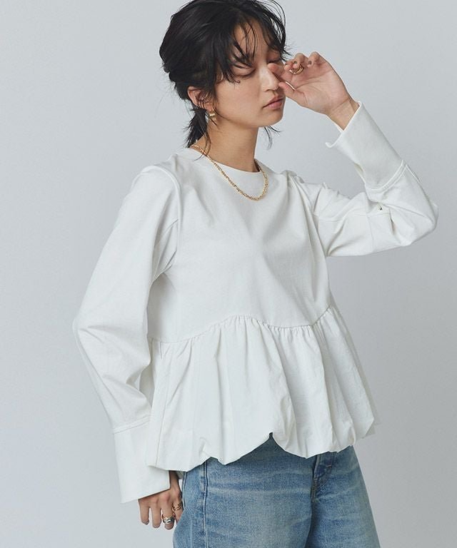 【ピエロ/Pierrot】のRASW バルーン切り替えカットソー インテリア・キッズ・メンズ・レディースファッション・服の通販 founy(ファウニー) 　ファッション　Fashion　レディースファッション　Fashion for Women　トップス・カットソー　Cut & Sew Tops　カットソー・ベーシックTシャツ　Cut-and-Sewn Tops / Stretch Tees & Basics　カットソー　Cut and Sewn Top　カフス　Cuff Design　クロップド　Cropped, Short Length　スリット　Slit, Slit Detail　タフタ　Taffeta, Structured Fabric　ドッキング　Docking, Mixed Material　バルーン　Balloon, Balloon Silhouette　フェミニン　Feminine, Girly　プチプライス・低価格　Affordable / Budget Price　166cm / オフホワイト / M|ID: prp329100004975786 ipo3291000000037299368