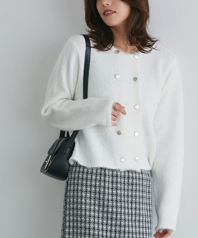 【ピエロ/Pierrot】のウールミックスダブルボタンニットカーディガン インテリア・キッズ・メンズ・レディースファッション・服の通販 founy(ファウニー) 　ファッション　Fashion　レディースファッション　Fashion for Women　トップス・カットソー　Cut & Sew Tops　ニット　Knit Tops & Sweaters　カーディガン・羽織り　Layered Style Cardigans　カーディガン　Cardigan, Knitwear　ジャケット　Jacket, Outerwear　トレンド　Trend, Trending Now　プチプライス・低価格　Affordable / Budget Price　ウールミックスダブルボタンニットカーディガン|ID: prp329100004975795 ipo3291000000037299396