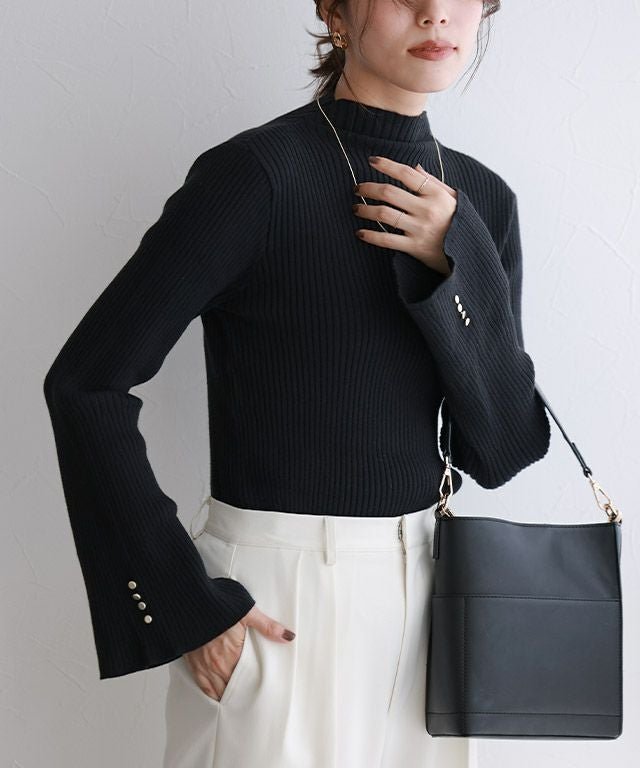 【ピエロ/Pierrot】の2wayフレアスリーブニット インテリア・キッズ・メンズ・レディースファッション・服の通販 founy(ファウニー) 　ファッション　Fashion　レディースファッション　Fashion for Women　トップス・カットソー　Cut & Sew Tops　ニット　Knit Tops & Sweaters　インナー　Innerwear　シンプル　Simple, Minimal　スリーブ　Sleeve, Long Sleeve / Short Sleeve　フレア　Flare, Flared　プチプライス・低価格　Affordable / Budget Price　167cm / ブラック / M|ID: prp329100004975797 ipo3291000000037299401