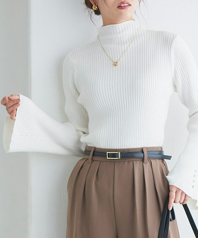 【ピエロ/Pierrot】の2wayフレアスリーブニット インテリア・キッズ・メンズ・レディースファッション・服の通販 founy(ファウニー) 　ファッション　Fashion　レディースファッション　Fashion for Women　トップス・カットソー　Cut & Sew Tops　ニット　Knit Tops & Sweaters　インナー　Innerwear　シンプル　Simple, Minimal　スリーブ　Sleeve, Long Sleeve / Short Sleeve　フレア　Flare, Flared　プチプライス・低価格　Affordable / Budget Price　167cm / オフホワイト / M|ID: prp329100004975797 ipo3291000000037299402
