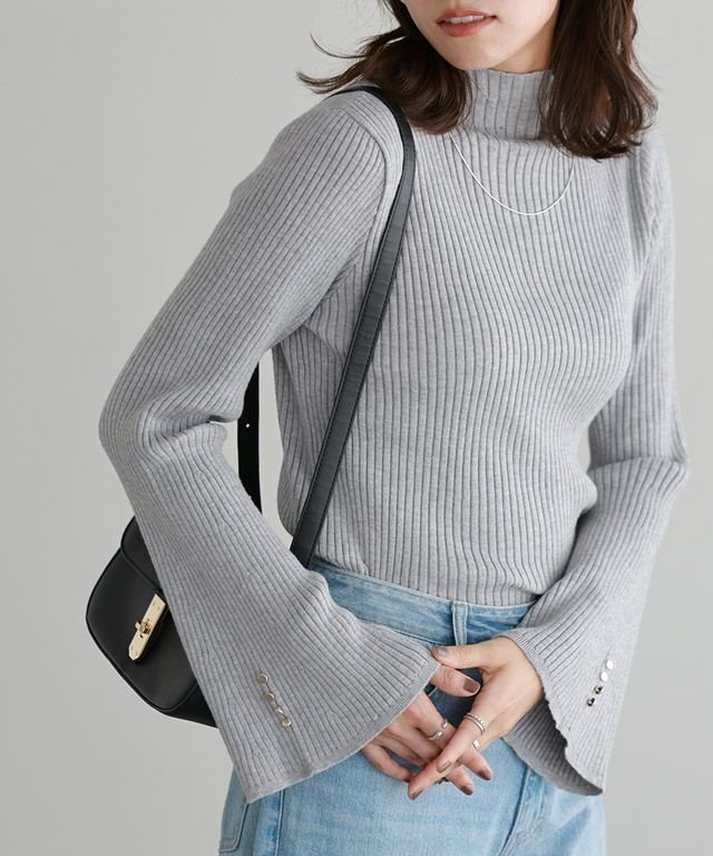 【ピエロ/Pierrot】の2wayフレアスリーブニット インテリア・キッズ・メンズ・レディースファッション・服の通販 founy(ファウニー) 　ファッション　Fashion　レディースファッション　Fashion for Women　トップス・カットソー　Cut & Sew Tops　ニット　Knit Tops & Sweaters　インナー　Innerwear　シンプル　Simple, Minimal　スリーブ　Sleeve, Long Sleeve / Short Sleeve　フレア　Flare, Flared　プチプライス・低価格　Affordable / Budget Price　167cm / 杢グレー / M|ID: prp329100004975797 ipo3291000000037299403