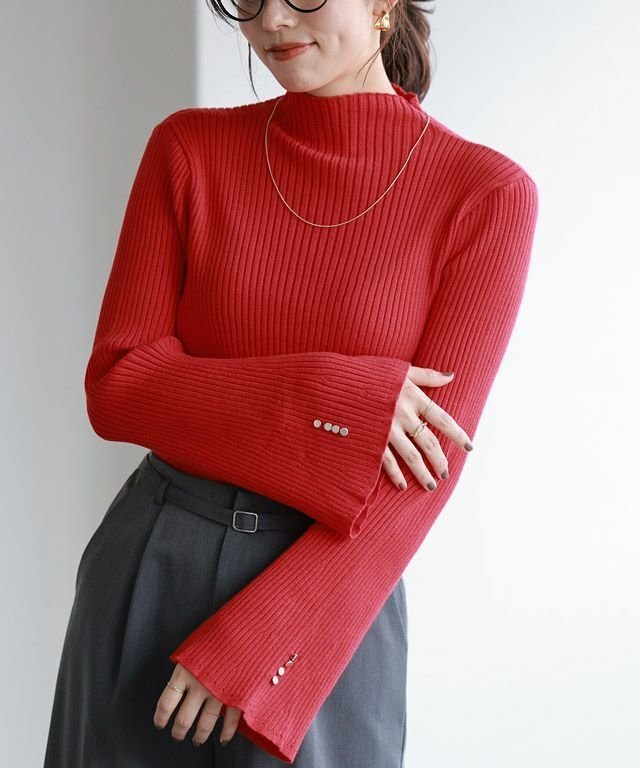【ピエロ/Pierrot】の2wayフレアスリーブニット インテリア・キッズ・メンズ・レディースファッション・服の通販 founy(ファウニー) 　ファッション　Fashion　レディースファッション　Fashion for Women　トップス・カットソー　Cut & Sew Tops　ニット　Knit Tops & Sweaters　インナー　Innerwear　シンプル　Simple, Minimal　スリーブ　Sleeve, Long Sleeve / Short Sleeve　フレア　Flare, Flared　プチプライス・低価格　Affordable / Budget Price　167cm / レッド / M|ID: prp329100004975797 ipo3291000000037299407