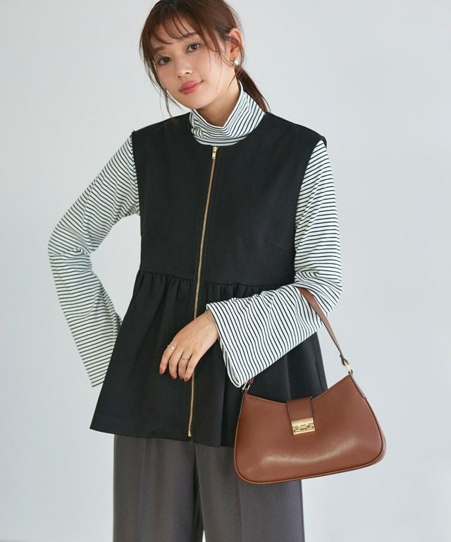 【ピエロ/Pierrot】のウールタッチペプラムジレ インテリア・キッズ・メンズ・レディースファッション・服の通販 founy(ファウニー) 　ファッション　Fashion　レディースファッション　Fashion for Women　アウター　Coat / Outerwear Collection　レディースジャケット・軽アウター　Jackets　ギャザー　Gathered, Ruffled　シンプル　Simple, Minimal　タートルネック　Turtleneck, High Neck　プチプライス・低価格　Affordable / Budget Price　ペプラム　Peplum, Flared Hem　ブラック|ID: prp329100004975808 ipo3291000000037299448