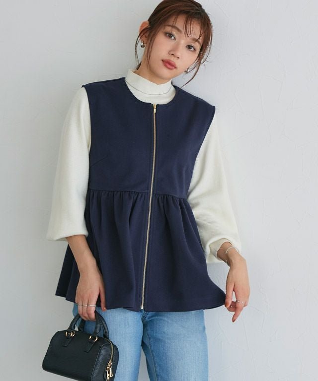 【ピエロ/Pierrot】のウールタッチペプラムジレ インテリア・キッズ・メンズ・レディースファッション・服の通販 founy(ファウニー) 　ファッション　Fashion　レディースファッション　Fashion for Women　アウター　Coat / Outerwear Collection　レディースジャケット・軽アウター　Jackets　ギャザー　Gathered, Ruffled　シンプル　Simple, Minimal　タートルネック　Turtleneck, High Neck　プチプライス・低価格　Affordable / Budget Price　ペプラム　Peplum, Flared Hem　ネイビー|ID: prp329100004975808 ipo3291000000037299449