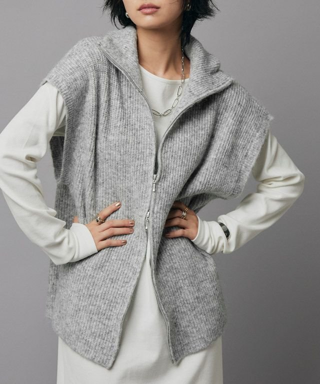 【ピエロ/Pierrot】のRASW ダブルジップハイネックニットベスト インテリア・キッズ・メンズ・レディースファッション・服の通販 founy(ファウニー) 　ファッション　Fashion　レディースファッション　Fashion for Women　アウター　Coat / Outerwear Collection　トップス・カットソー　Cut & Sew Tops　ニット　Knit Tops & Sweaters　ベスト&ジレ / 重ね着スタイル　Vests & Gilets　インナー　Innerwear　カットソー　Cut and Sewn Top　ハイネック　High Neck, Mock Neck　プチプライス・低価格　Affordable / Budget Price　ベスト　Vest, Waistcoat　166cm / 杢ライトグレー / M|ID: prp329100004975834 ipo3291000000037299543