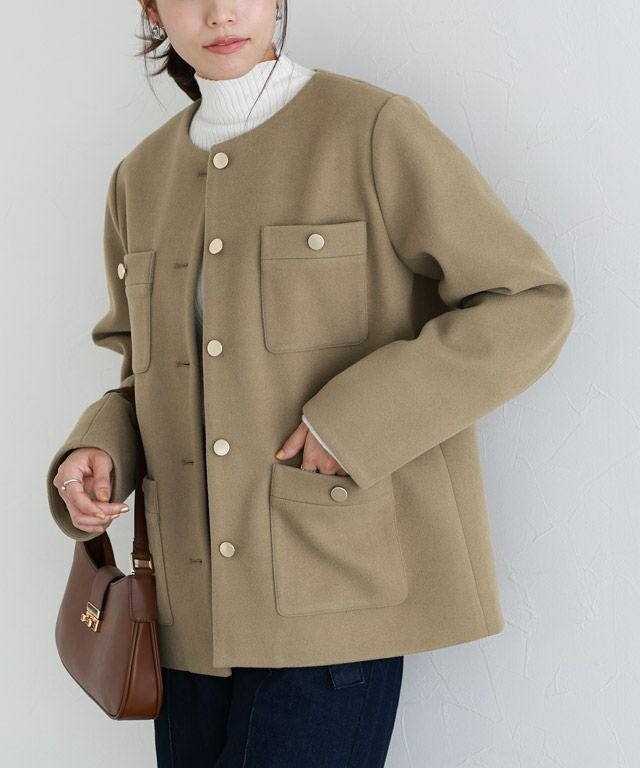 【ピエロ/Pierrot】のゴールドボタンジャコット インテリア・キッズ・メンズ・レディースファッション・服の通販 founy(ファウニー) 　ファッション　Fashion　レディースファッション　Fashion for Women　アウター　Coat / Outerwear Collection　レディースジャケット・軽アウター　Jackets　ジャケット　Jacket, Outerwear　ツイード　Twill, Twill Weave　プチプライス・低価格　Affordable / Budget Price　ポケット　Pocket, Pocket Detail　メルトン　Melton, Heavy Wool　エレガント 上品　Elegant　167cm / モカグレージュ / M|ID: prp329100004975839 ipo3291000000037299570