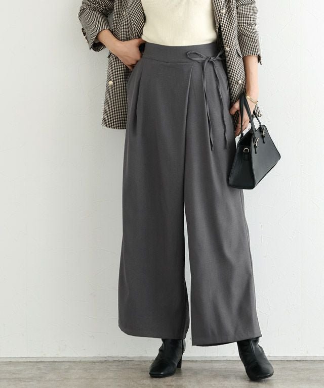 【ピエロ/Pierrot】のラップワイドパンツ インテリア・キッズ・メンズ・レディースファッション・服の通販 founy(ファウニー) 　ファッション　Fashion　レディースファッション　Fashion for Women　パンツ　Pants & Trousers　トレンド　Trend, Trending Now　フェミニン　Feminine, Girly　プチプライス・低価格　Affordable / Budget Price　ラップ　Wrap, Wrap Design　リボン　Ribbon, Bow　ワイド　Wide, Wide Fit　今季　This Season, Current Season　167cm / チャコール / M|ID: prp329100004975845 ipo3291000000037299593