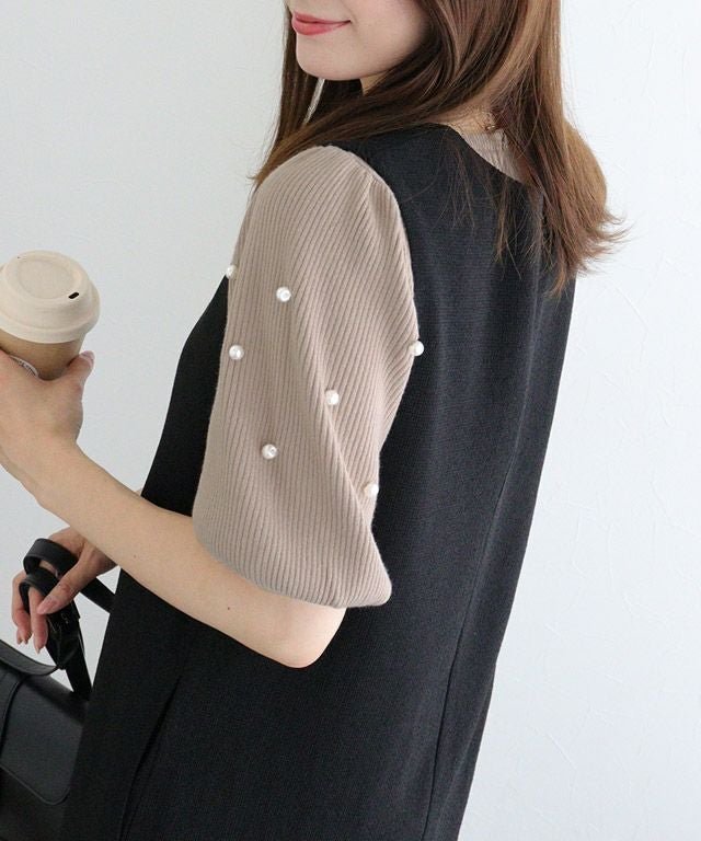 【ピエロ/Pierrot】の袖パールボタンニット インテリア・キッズ・メンズ・レディースファッション・服の通販 founy(ファウニー) 　ファッション　Fashion　レディースファッション　Fashion for Women　トップス・カットソー　Cut & Sew Tops　ニット　Knit Tops & Sweaters　ギャザー　Gathered, Ruffled　パール　Pearl, Pearl Accent　フェミニン　Feminine, Girly　プチプライス・低価格　Affordable / Budget Price　163cm / グレージュ / M|ID: prp329100004975932 ipo3291000000037299900