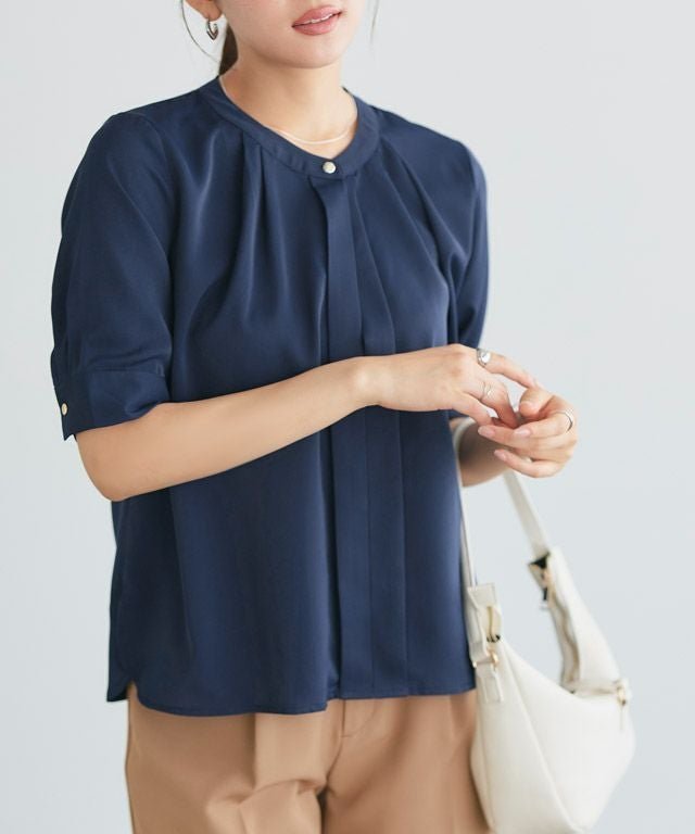 【ピエロ/Pierrot】の2wayタックパフブラウス インテリア・キッズ・メンズ・レディースファッション・服の通販 founy(ファウニー) 　ファッション　Fashion　レディースファッション　Fashion for Women　トップス・カットソー　Cut & Sew Tops　シャツ・ブラウス・オフィスカジュアル　Elegant Blouses & Button-Ups　インナー　Innerwear　ジャケット　Jacket, Outerwear　スリーブ　Sleeve, Long Sleeve / Short Sleeve　プチプライス・低価格　Affordable / Budget Price　エレガント 上品　Elegant　ネイビー|ID: prp329100004975939 ipo3291000000037299921