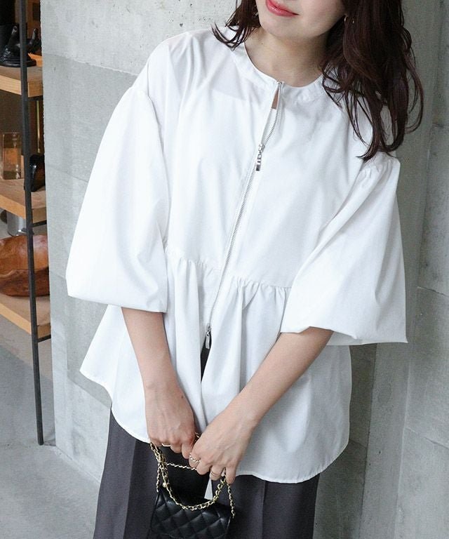 【ピエロ/Pierrot】のペプラムジップブラウス インテリア・キッズ・メンズ・レディースファッション・服の通販 founy(ファウニー) 　ファッション　Fashion　レディースファッション　Fashion for Women　トップス・カットソー　Cut & Sew Tops　シャツ・ブラウス・オフィスカジュアル　Elegant Blouses & Button-Ups　ジップ　Zip, Zipper　スリーブ　Sleeve, Long Sleeve / Short Sleeve　プチプライス・低価格　Affordable / Budget Price　ペプラム　Peplum, Flared Hem　ロング　Long, Long-Length　ペプラムジップブラウス|ID: prp329100004975943 ipo3291000000037299937