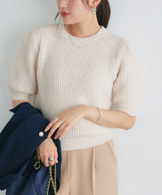 【ピエロ/Pierrot】のウール混パフスリーブニット インテリア・キッズ・メンズ・レディースファッション・服の通販 founy(ファウニー) 　ファッション　Fashion　レディースファッション　Fashion for Women　トップス・カットソー　Cut & Sew Tops　ニット　Knit Tops & Sweaters　おすすめ　Recommended / Our Picks　クロップド　Cropped, Short Length　シンプル　Simple, Minimal　スリーブ　Sleeve, Long Sleeve / Short Sleeve　フェミニン　Feminine, Girly　プチプライス・低価格　Affordable / Budget Price　166cm / M / 杢アイボリー|ID: prp329100004975951 ipo3291000000037299966