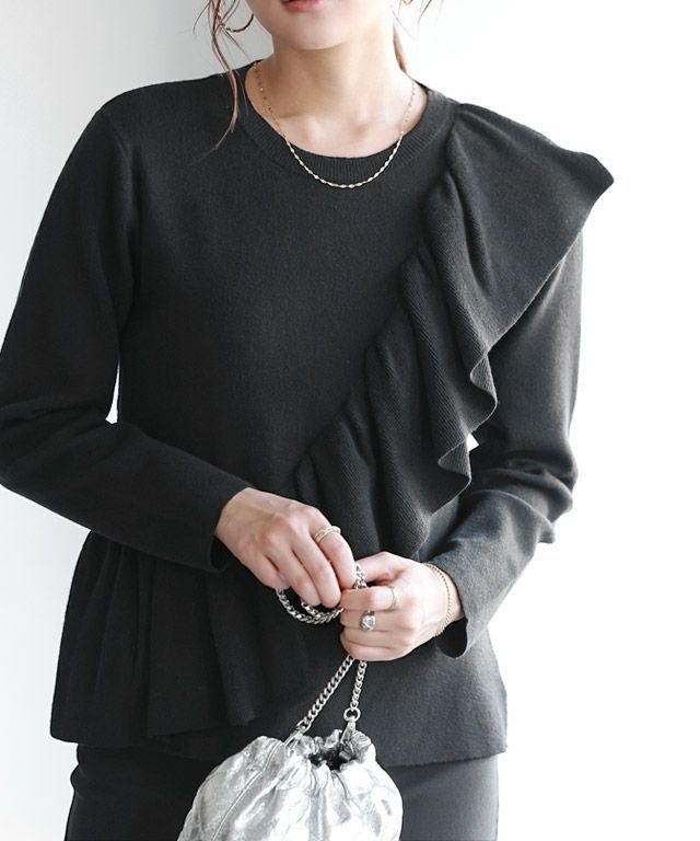 【ピエロ/Pierrot】のラッフルデザインニット 大人の最旬トレンドファッション＆コーディネート founy(ファウニー) 　ファッション　Fashion　レディースファッション　Fashion for Women　トップス・カットソー　Cut & Sew Tops　ニット　Knit Tops & Sweaters　おすすめ　Recommended / Our Picks　シンプル　Simple, Minimal　ダウン　Down, Puffer　デニム　Denim, Jeans Material　フェミニン　Feminine, Girly　フリル　Frill, Ruffle　プチプライス・低価格　Affordable / Budget Price　ラッフル　Ruffle, Frill　 other-1|ID: prp329100004975974 ipo3291000000037300080
