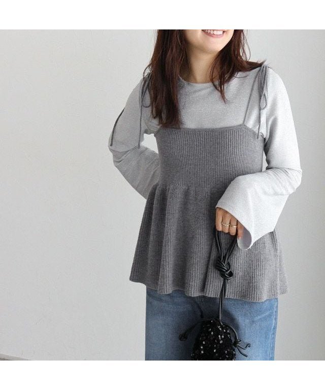 【ピエロ/Pierrot】のペプラムニットビスチェ インテリア・キッズ・メンズ・レディースファッション・服の通販 founy(ファウニー) 　ファッション　Fashion　レディースファッション　Fashion for Women　トップス・カットソー　Cut & Sew Tops　ニット　Knit Tops & Sweaters　ビスチェ　Bustiers & Corset Tops / Layered Bustier Style　フィット　Fit, Slim Fit　フレア　Flare, Flared　プチプライス・低価格　Affordable / Budget Price　ペプラム　Peplum, Flared Hem　157cm / 杢グレー / M|ID: prp329100004975983 ipo3291000000037300122