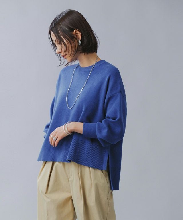 【ピエロ/Pierrot】の【アウトレットSALE!】 RASW 綿100%総針ニット インテリア・キッズ・メンズ・レディースファッション・服の通販 founy(ファウニー) 　ファッション　Fashion　レディースファッション　Fashion for Women　トップス・カットソー　Cut & Sew Tops　ニット　Knit Tops & Sweaters　アウトレット　Outlet / Clearance　クロップド　Cropped, Short Length　シンプル　Simple, Minimal　バランス　Balance, Style Balance　プチプライス・低価格　Affordable / Budget Price　ワイド　Wide, Wide Fit　165cm / ロイヤルブルー / M|ID: prp329100004976004 ipo3291000000037300207
