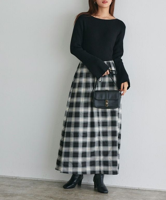 【ピエロ/Pierrot】の【アウトレットSALE!】選べるネックフレアスリーブドッキングワンピース インテリア・キッズ・メンズ・レディースファッション・服の通販 founy(ファウニー) 　ファッション　Fashion　レディースファッション　Fashion for Women　ワンピース　Dresses　アウトレット　Outlet / Clearance　スリーブ　Sleeve, Long Sleeve / Short Sleeve　タートルネック　Turtleneck, High Neck　ドッキング　Docking, Mixed Material　フレア　Flare, Flared　プチプライス・低価格　Affordable / Budget Price　エレガント 上品　Elegant　166cm / ブラック×チェック / ボートネック / M|ID: prp329100004976011 ipo3291000000037300231