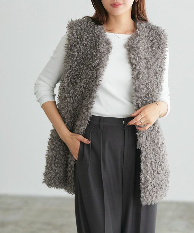 【ピエロ/Pierrot】のプードルフェイクファージレ インテリア・キッズ・メンズ・レディースファッション・服の通販 founy(ファウニー) 　ファッション　Fashion　レディースファッション　Fashion for Women　アウター　Coat / Outerwear Collection　トップス・カットソー　Cut & Sew Tops　ベスト&ジレ / 重ね着スタイル　Vests & Gilets　プチプライス・低価格　Affordable / Budget Price　166cm / モカグレー / M|ID: prp329100004976019 ipo3291000000037300258