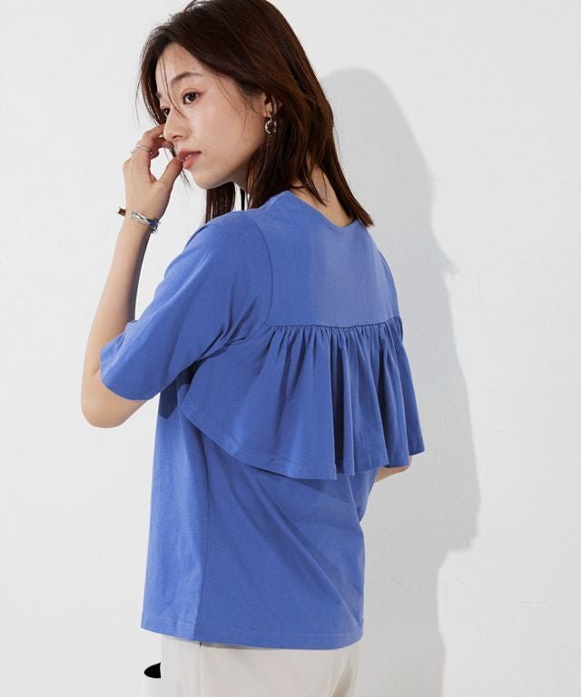【ピエロ/Pierrot】のバックフレアデザインTシャツ インテリア・キッズ・メンズ・レディースファッション・服の通販 founy(ファウニー) 　ファッション　Fashion　レディースファッション　Fashion for Women　トップス・カットソー　Cut & Sew Tops　シャツ・ブラウス・オフィスカジュアル　Elegant Blouses & Button-Ups　ロングTシャツ・Tシャツ　Longline T-Shirts & Tees　シンプル　Simple, Minimal　フレア　Flare, Flared　プチプライス・低価格　Affordable / Budget Price　167cm / ブルー / M|ID: prp329100004976022 ipo3291000000037300273