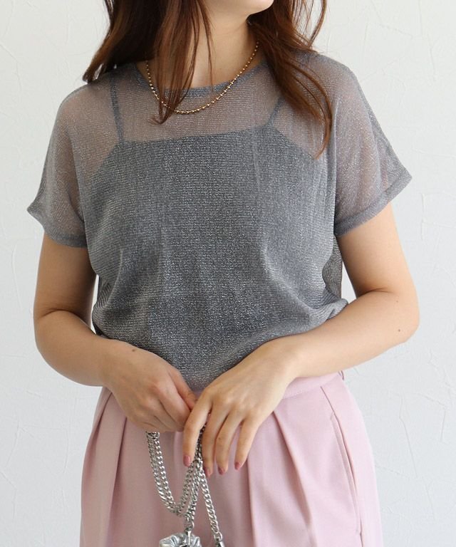 【ピエロ/Pierrot】の袖が選べるシアーカットソー インテリア・キッズ・メンズ・レディースファッション・服の通販 founy(ファウニー) 　ファッション　Fashion　レディースファッション　Fashion for Women　トップス・カットソー　Cut & Sew Tops　カットソー・ベーシックTシャツ　Cut-and-Sewn Tops / Stretch Tees & Basics　送料無料　Free Shipping　インナー　Innerwear　シアー　Sheer, See-Through　プチプライス・低価格　Affordable / Budget Price　ベスト　Vest, Waistcoat　ベーシック　Basic, Essential　157cm / ラメ / グレー / フレンチスリーブ / M|ID: prp329100004976066 ipo3291000000037300439