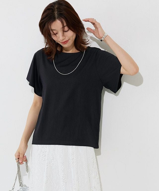 【ピエロ/Pierrot】のひんやりシルキーフレアスリーブカットソー インテリア・キッズ・メンズ・レディースファッション・服の通販 founy(ファウニー) 　ファッション　Fashion　レディースファッション　Fashion for Women　トップス・カットソー　Cut & Sew Tops　カットソー・ベーシックTシャツ　Cut-and-Sewn Tops / Stretch Tees & Basics　送料無料　Free Shipping　カットソー　Cut and Sewn Top　スリーブ　Sleeve, Long Sleeve / Short Sleeve　フェミニン　Feminine, Girly　フレア　Flare, Flared　プチプライス・低価格　Affordable / Budget Price　167cm / ブラック / M|ID: prp329100004976070 ipo3291000000037300455