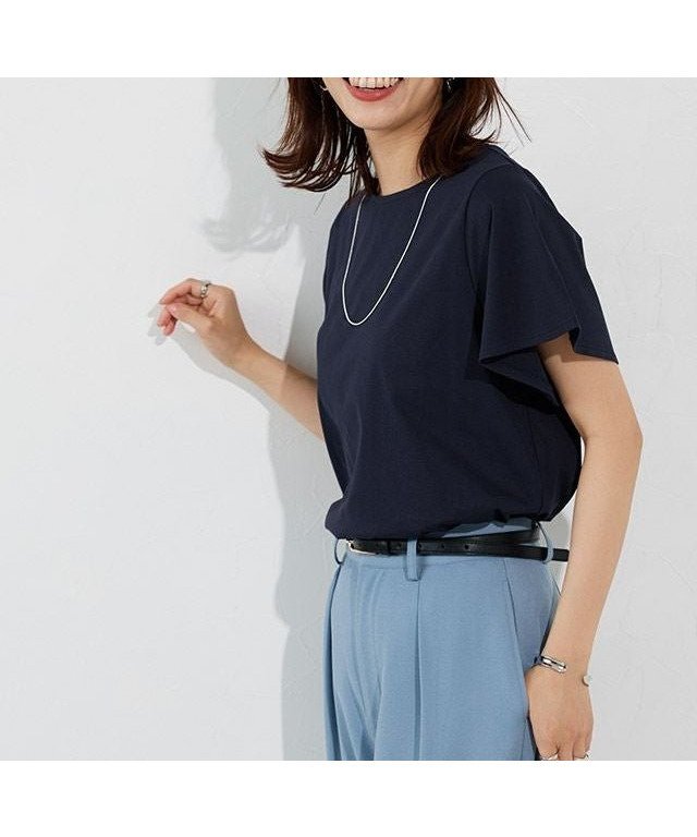 【ピエロ/Pierrot】のひんやりシルキーフレアスリーブカットソー インテリア・キッズ・メンズ・レディースファッション・服の通販 founy(ファウニー) 　ファッション　Fashion　レディースファッション　Fashion for Women　トップス・カットソー　Cut & Sew Tops　カットソー・ベーシックTシャツ　Cut-and-Sewn Tops / Stretch Tees & Basics　送料無料　Free Shipping　カットソー　Cut and Sewn Top　スリーブ　Sleeve, Long Sleeve / Short Sleeve　フェミニン　Feminine, Girly　フレア　Flare, Flared　プチプライス・低価格　Affordable / Budget Price　167cm / ネイビー / M|ID: prp329100004976070 ipo3291000000037300458