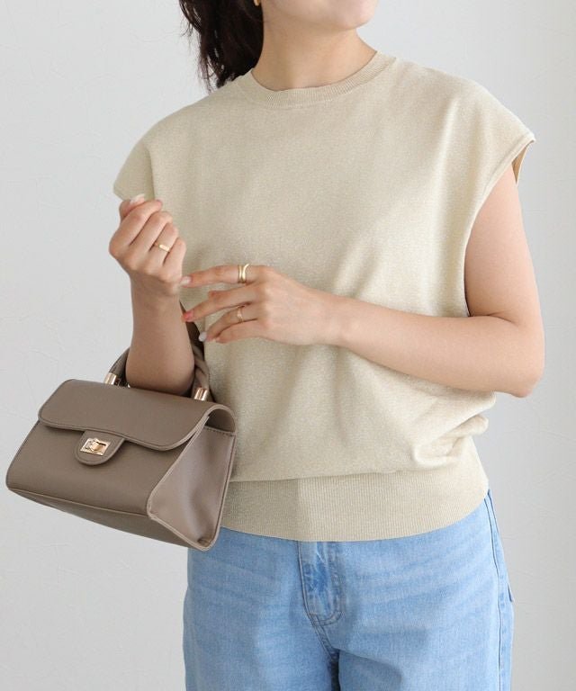【ピエロ/Pierrot】の【B会場】フレンチスリーブラメニット インテリア・キッズ・メンズ・レディースファッション・服の通販 founy(ファウニー) 　ファッション　Fashion　レディースファッション　Fashion for Women　トップス・カットソー　Cut & Sew Tops　ニット　Knit Tops & Sweaters　シンプル　Simple, Minimal　スリーブ　Sleeve, Long Sleeve / Short Sleeve　トレンド　Trend, Trending Now　フレンチ　French, French Style　プチプライス・低価格　Affordable / Budget Price　エレガント 上品　Elegant　ライトベージュ|ID: prp329100004976076 ipo3291000000037300479