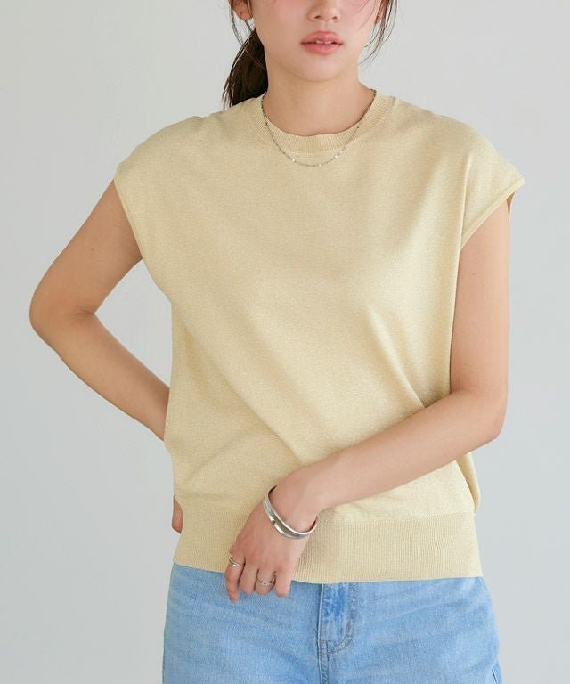 【ピエロ/Pierrot】の【B会場】フレンチスリーブラメニット インテリア・キッズ・メンズ・レディースファッション・服の通販 founy(ファウニー) 　ファッション　Fashion　レディースファッション　Fashion for Women　トップス・カットソー　Cut & Sew Tops　ニット　Knit Tops & Sweaters　シンプル　Simple, Minimal　スリーブ　Sleeve, Long Sleeve / Short Sleeve　トレンド　Trend, Trending Now　フレンチ　French, French Style　プチプライス・低価格　Affordable / Budget Price　エレガント 上品　Elegant　ライトイエロー|ID: prp329100004976076 ipo3291000000037300480