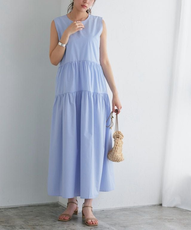 【ピエロ/Pierrot】のラウンドティアードワンピース インテリア・キッズ・メンズ・レディースファッション・服の通販 founy(ファウニー) 　ファッション　Fashion　レディースファッション　Fashion for Women　ワンピース　Dresses　ギャザー　Gathered, Ruffled　ティアード　Tiered, Tiered Style　プチプライス・低価格　Affordable / Budget Price　ラウンド　Round, Round Neck　166cm / ライトブルー / M|ID: prp329100004976101 ipo3291000000037300579