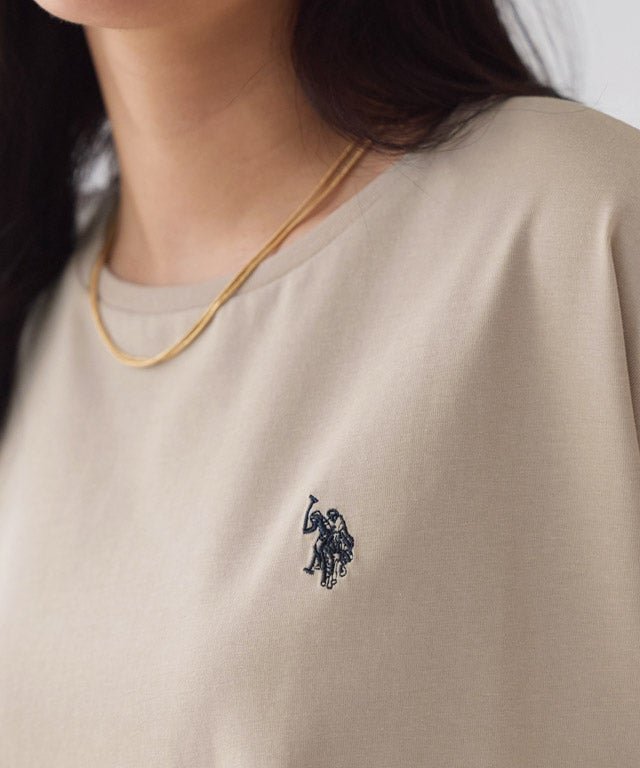 【ピエロ/Pierrot】の【U.S. POLO ASSN.】フレンチTシャツ [Pierrot] インテリア・キッズ・メンズ・レディースファッション・服の通販 founy(ファウニー) 　ファッション　Fashion　レディースファッション　Fashion for Women　トップス・カットソー　Cut & Sew Tops　シャツ・ブラウス・オフィスカジュアル　Elegant Blouses & Button-Ups　ロングTシャツ・Tシャツ　Longline T-Shirts & Tees　送料無料　Free Shipping　スリーブ　Sleeve, Long Sleeve / Short Sleeve　フレンチ　French, French Style　プチプライス・低価格　Affordable / Budget Price　ワンポイント　One Point, Statement Accent　エレガント 上品　Elegant　162cm / グレージュ×ネイビー / M|ID: prp329100004976106 ipo3291000000037300602