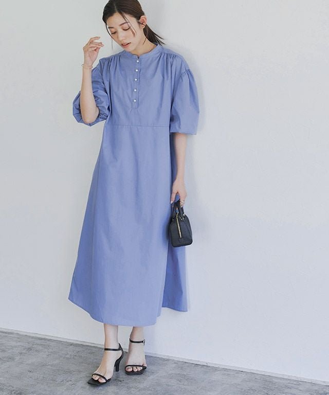 【ピエロ/Pierrot】のパールボタンギャザーワンピース インテリア・キッズ・メンズ・レディースファッション・服の通販 founy(ファウニー) 　ファッション　Fashion　レディースファッション　Fashion for Women　ワンピース　Dresses　ギャザー　Gathered, Ruffled　バランス　Balance, Style Balance　パール　Pearl, Pearl Accent　フロント　Front, Front Design　プチプライス・低価格　Affordable / Budget Price　ブルー|ID: prp329100004976111 ipo3291000000037300618