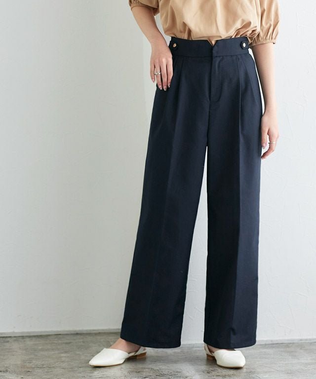 【ピエロ/Pierrot】のハイウエストボタンパンツ インテリア・キッズ・メンズ・レディースファッション・服の通販 founy(ファウニー) 　ファッション　Fashion　レディースファッション　Fashion for Women　パンツ　Pants & Trousers　シンプル　Simple, Minimal　スリット　Slit, Slit Detail　プチプライス・低価格　Affordable / Budget Price　エレガント 上品　Elegant　ネイビー|ID: prp329100004976135 ipo3291000000037300704