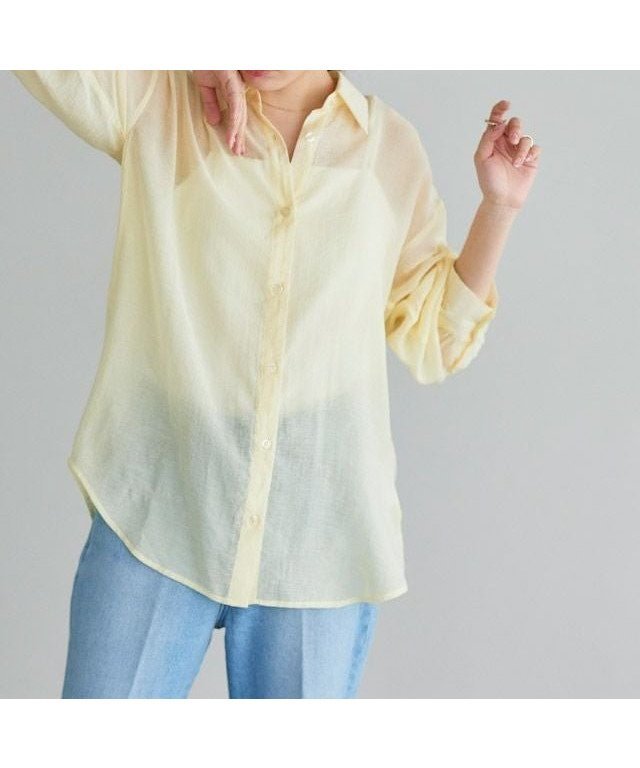 【ピエロ/Pierrot】の【A会場】シアールーズシャツ インテリア・キッズ・メンズ・レディースファッション・服の通販 founy(ファウニー) 　ファッション　Fashion　レディースファッション　Fashion for Women　トップス・カットソー　Cut & Sew Tops　シャツ・ブラウス・オフィスカジュアル　Elegant Blouses & Button-Ups　送料無料　Free Shipping　エアリー　Airy Texture　シアー　Sheer, See-Through　トレンド　Trend, Trending Now　プチプライス・低価格　Affordable / Budget Price　ルーズ　Loose, Oversized　ライトイエロー|ID: prp329100004976137 ipo3291000000037300715