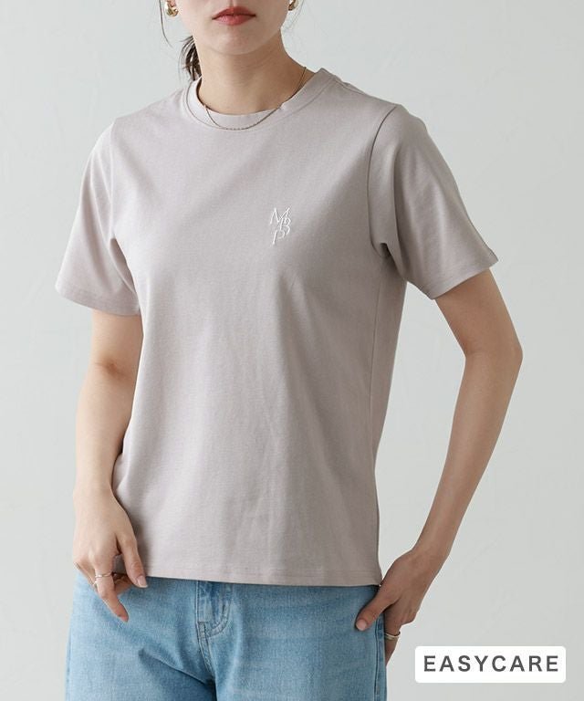 【ピエロ/Pierrot】の【イージーケア】刺繍ロゴTシャツ[Pierrot] インテリア・キッズ・メンズ・レディースファッション・服の通販 founy(ファウニー) 　ファッション　Fashion　レディースファッション　Fashion for Women　トップス・カットソー　Cut & Sew Tops　シャツ・ブラウス・オフィスカジュアル　Elegant Blouses & Button-Ups　ロングTシャツ・Tシャツ　Longline T-Shirts & Tees　プチプライス・低価格　Affordable / Budget Price　エレガント 上品　Elegant　ライトグレー×オフホワイト|ID: prp329100004976138 ipo3291000000037300718