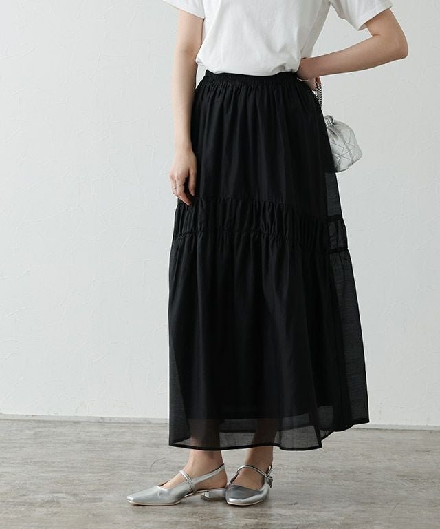 【ピエロ/Pierrot】の【B会場】シャーリングギャザースカート インテリア・キッズ・メンズ・レディースファッション・服の通販 founy(ファウニー) 　ファッション　Fashion　レディースファッション　Fashion for Women　スカート　Skirts　ギャザー　Gathered, Ruffled　シャーリング　Shirring, Ruched　シンプル　Simple, Minimal　トレンド　Trend, Trending Now　フレア　Flare, Flared　プチプライス・低価格　Affordable / Budget Price　ワンポイント　One Point, Statement Accent　夏　Summer　無地　Plain, Solid Color　ブラック|ID: prp329100004976139 ipo3291000000037300721