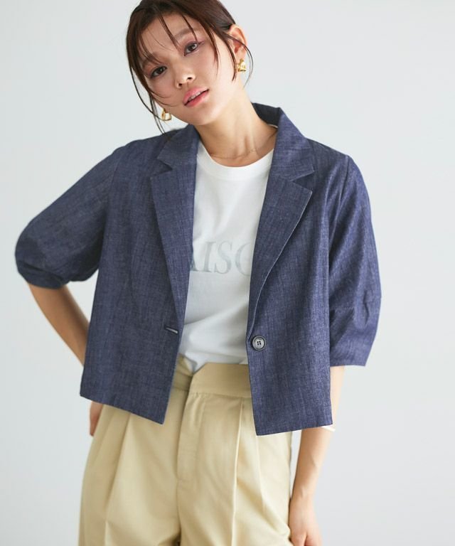 【ピエロ/Pierrot】の【アウトレットSALE!】ランタンスリーブショートジャケット インテリア・キッズ・メンズ・レディースファッション・服の通販 founy(ファウニー) 　ファッション　Fashion　レディースファッション　Fashion for Women　アウター　Coat / Outerwear Collection　レディースジャケット・軽アウター　Jackets　アウトレット　Outlet / Clearance　シャンブレー　Chambray, Denim-Like Fabric　ショート　Short, Short Length　スリーブ　Sleeve, Long Sleeve / Short Sleeve　バランス　Balance, Style Balance　プチプライス・低価格　Affordable / Budget Price　ボトム　Bottoms, Lower Wear　シャンブレー/ブルー|ID: prp329100004976170 ipo3291000000037300838