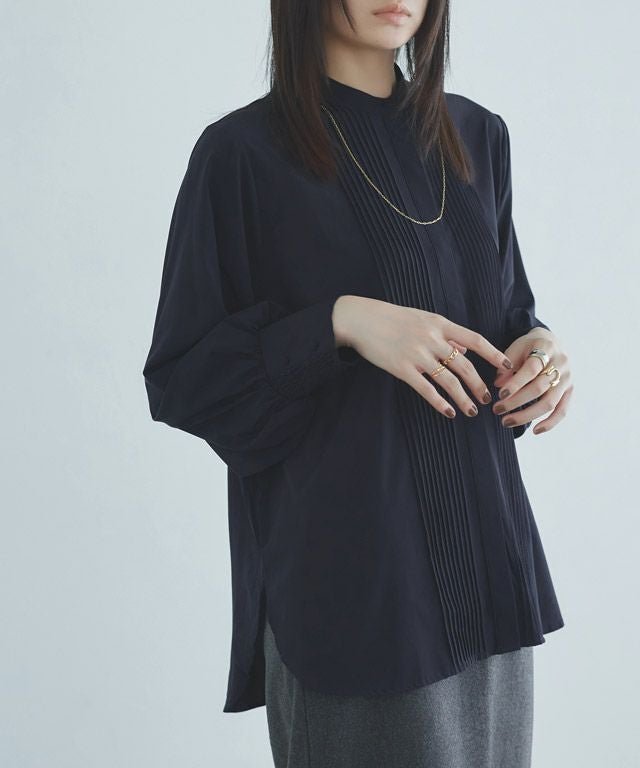 【ピエロ/Pierrot】の【Akaneさんコラボ】 RASW ピンタックボリュームスリーブブラウス インテリア・キッズ・メンズ・レディースファッション・服の通販 founy(ファウニー) 　ファッション　Fashion　レディースファッション　Fashion for Women　トップス・カットソー　Cut & Sew Tops　シャツ・ブラウス・オフィスカジュアル　Elegant Blouses & Button-Ups　ボリューム袖・フリルスリーブブラウス　Voluminous & Ruffle Sleeves / Puffy Sleeve Tops　送料無料　Free Shipping　とろみ　Fluid, Flowy Fabric　カフス　Cuff Design　ギャザー　Gathered, Ruffled　コラボ　Collaboration, Collab　シャーリング　Shirring, Ruched　プチプライス・低価格　Affordable / Budget Price　ロング　Long, Long-Length　エレガント 上品　Elegant　168cm / ダークネイビー / L|ID: prp329100004976174 ipo3291000000037300855