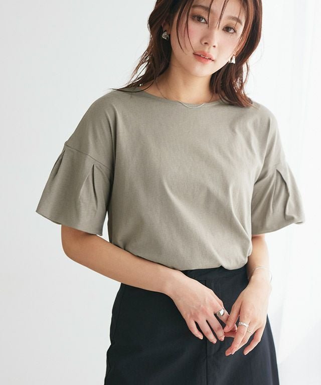 【ピエロ/Pierrot】のバルーンスリーブTシャツ インテリア・キッズ・メンズ・レディースファッション・服の通販 founy(ファウニー) 　ファッション　Fashion　レディースファッション　Fashion for Women　トップス・カットソー　Cut & Sew Tops　シャツ・ブラウス・オフィスカジュアル　Elegant Blouses & Button-Ups　ロングTシャツ・Tシャツ　Longline T-Shirts & Tees　シンプル　Simple, Minimal　スリーブ　Sleeve, Long Sleeve / Short Sleeve　バルーン　Balloon, Balloon Silhouette　プチプライス・低価格　Affordable / Budget Price　モカグレー|ID: prp329100004976176 ipo3291000000037300864
