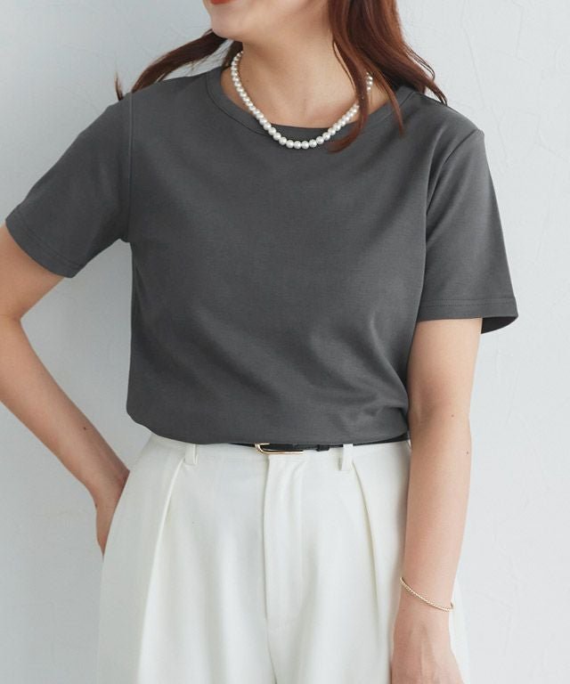 【ピエロ/Pierrot】の機能性シンプルTシャツ [Pierrot] インテリア・キッズ・メンズ・レディースファッション・服の通販 founy(ファウニー) 　ファッション　Fashion　レディースファッション　Fashion for Women　トップス・カットソー　Cut & Sew Tops　シャツ・ブラウス・オフィスカジュアル　Elegant Blouses & Button-Ups　ロングTシャツ・Tシャツ　Longline T-Shirts & Tees　コンパクト　Compact, Small Size　シンプル　Simple, Minimal　プチプライス・低価格　Affordable / Budget Price　157cm / チャコール / M|ID: prp329100004976177 ipo3291000000037300872