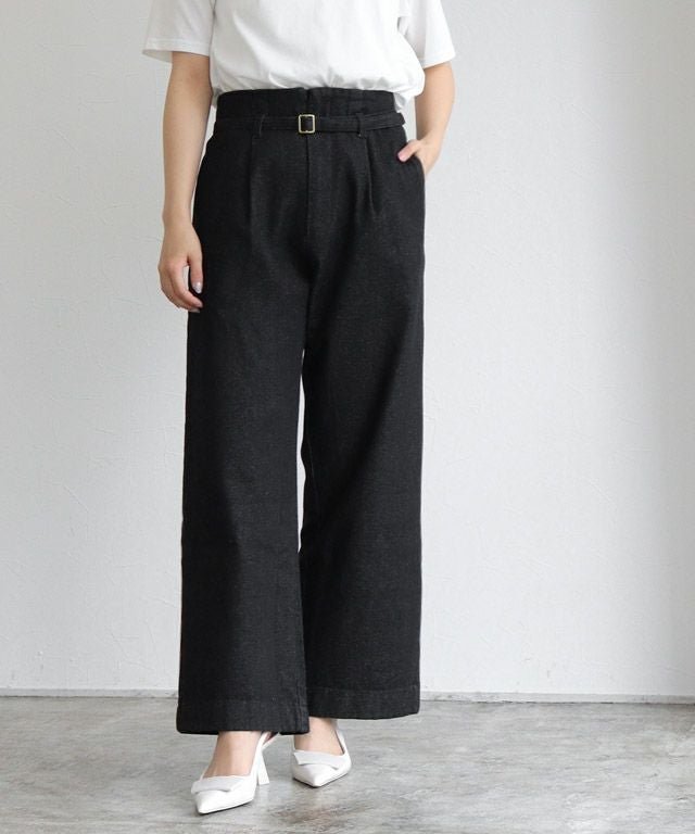 【ピエロ/Pierrot】のベルト付きタックデニム インテリア・キッズ・メンズ・レディースファッション・服の通販 founy(ファウニー) 　ファッション　Fashion　レディースファッション　Fashion for Women　パンツ　Pants & Trousers　ベルト&ウエストマーク　Belts & Waist Accessories　デニム　Denim, Jeans Material　トレンド　Trend, Trending Now　プチプライス・低価格　Affordable / Budget Price　ワイド　Wide, Wide Fit　エレガント 上品　Elegant　ブラック|ID: prp329100004976180 ipo3291000000037300882
