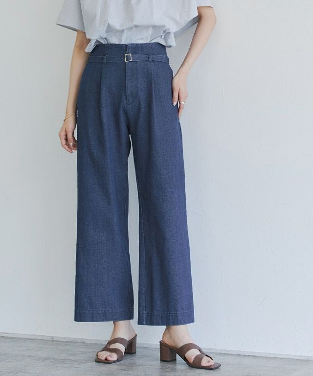 【ピエロ/Pierrot】のベルト付きタックデニム インテリア・キッズ・メンズ・レディースファッション・服の通販 founy(ファウニー) 　ファッション　Fashion　レディースファッション　Fashion for Women　パンツ　Pants & Trousers　ベルト&ウエストマーク　Belts & Waist Accessories　デニム　Denim, Jeans Material　トレンド　Trend, Trending Now　プチプライス・低価格　Affordable / Budget Price　ワイド　Wide, Wide Fit　エレガント 上品　Elegant　インディゴ|ID: prp329100004976180 ipo3291000000037300884