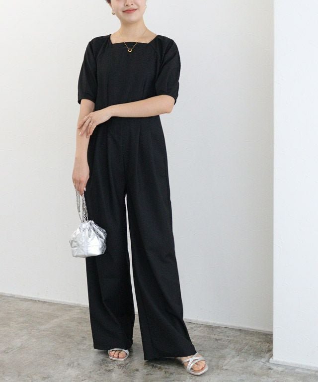 【ピエロ/Pierrot】の【アウトレットSALE!】パフスリーブオールインワン インテリア・キッズ・メンズ・レディースファッション・服の通販 founy(ファウニー) 　ファッション　Fashion　レディースファッション　Fashion for Women　ワンピース　Dresses　オールインワン・ワンピース　Dresses and Jumpsuits　アウトレット　Outlet / Clearance　コンパクト　Compact, Small Size　スクエア　Square, Square Shape　スリーブ　Sleeve, Long Sleeve / Short Sleeve　バランス　Balance, Style Balance　プチプライス・低価格　Affordable / Budget Price　エレガント 上品　Elegant　ブラック|ID: prp329100004976198 ipo3291000000037300951