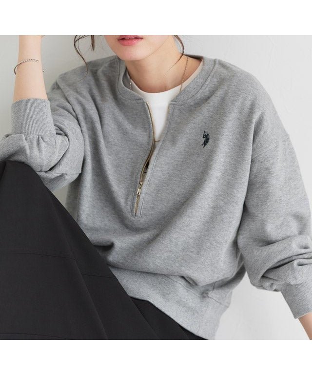 【ピエロ/Pierrot】の【U.S.POLO ASSN.】ハーフジップスウェット インテリア・キッズ・メンズ・レディースファッション・服の通販 founy(ファウニー) 　ファッション　Fashion　レディースファッション　Fashion for Women　トップス・カットソー　Cut & Sew Tops　レディースパーカー・カジュアルフーディー　Casual Hoodies & Sweatshirts　スウェット・クルーネックトップス　Sweatshirts & Crewnecks / Relaxed Fit Sweat Tops　プチプライス・低価格　Affordable / Budget Price　リラックス　Relax, Relaxed Fit　167cm / 杢グレー×ネイビー / M|ID: prp329100004987866 ipo3291000000037365996